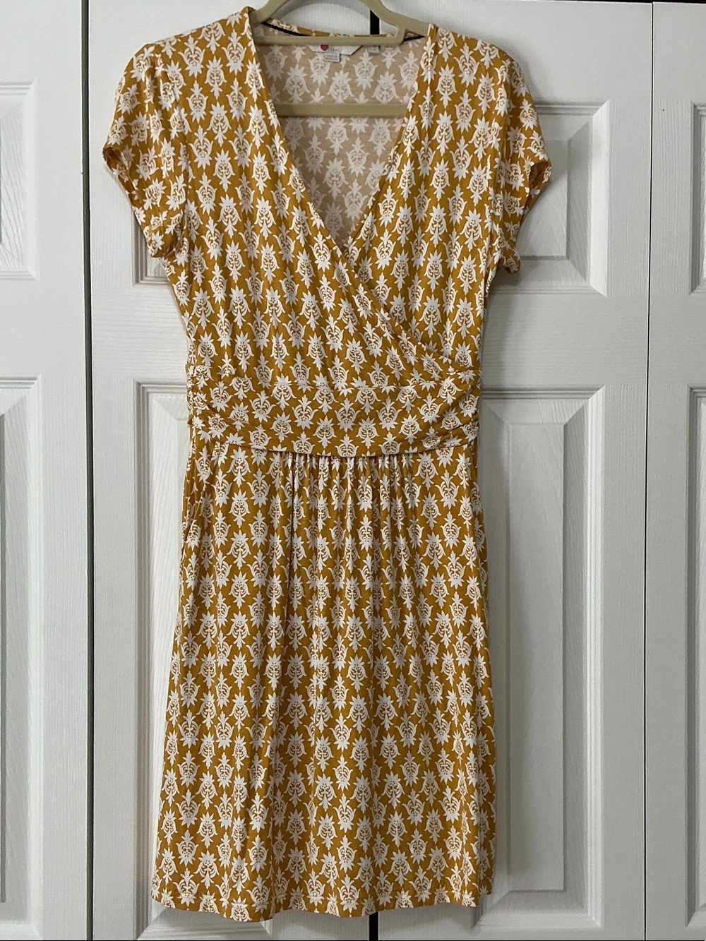 Boden Mustard and Ivory Floral Wrap-Style Dress